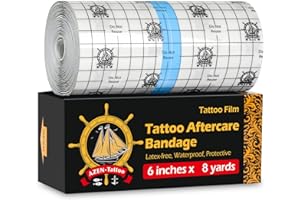 AZEN Tattoo Aftercare Bandage, 6″x 8 Yard, Waterproof Second Skin Cover up Tape, Healing Wrap, Tattoo Supplies