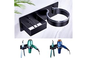 WAYASI Hair Straightener Holder Wall Mounted Blow Dryer Holder, Blow Dryer and Curling Iron Holder, Bathroom Hair Dryer Straightener Holder, Salon Hair Tools Organizer Storage (Black)