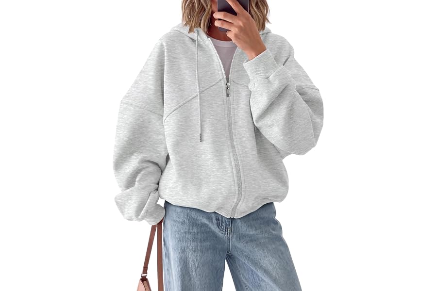 Trendy Queen Women’s Full Zip Up Hoodies Fleece Oversized Sweatshirts | Fleece Lined, Drawstring Hood, Ribbed Cuffs, Side Pockets, Fall Winter Casual Streetwear