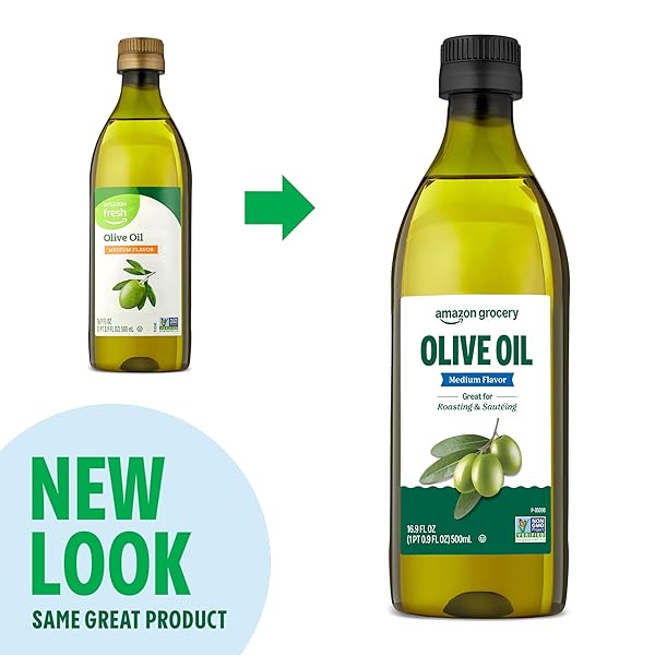 AMAZON GROCERY, OLIVE OIL, MEDIUM FLAVOR, 16.9 FL OZ (PREVIOUSLY AMAZON FRESH, PACKAGING MAY VARY)