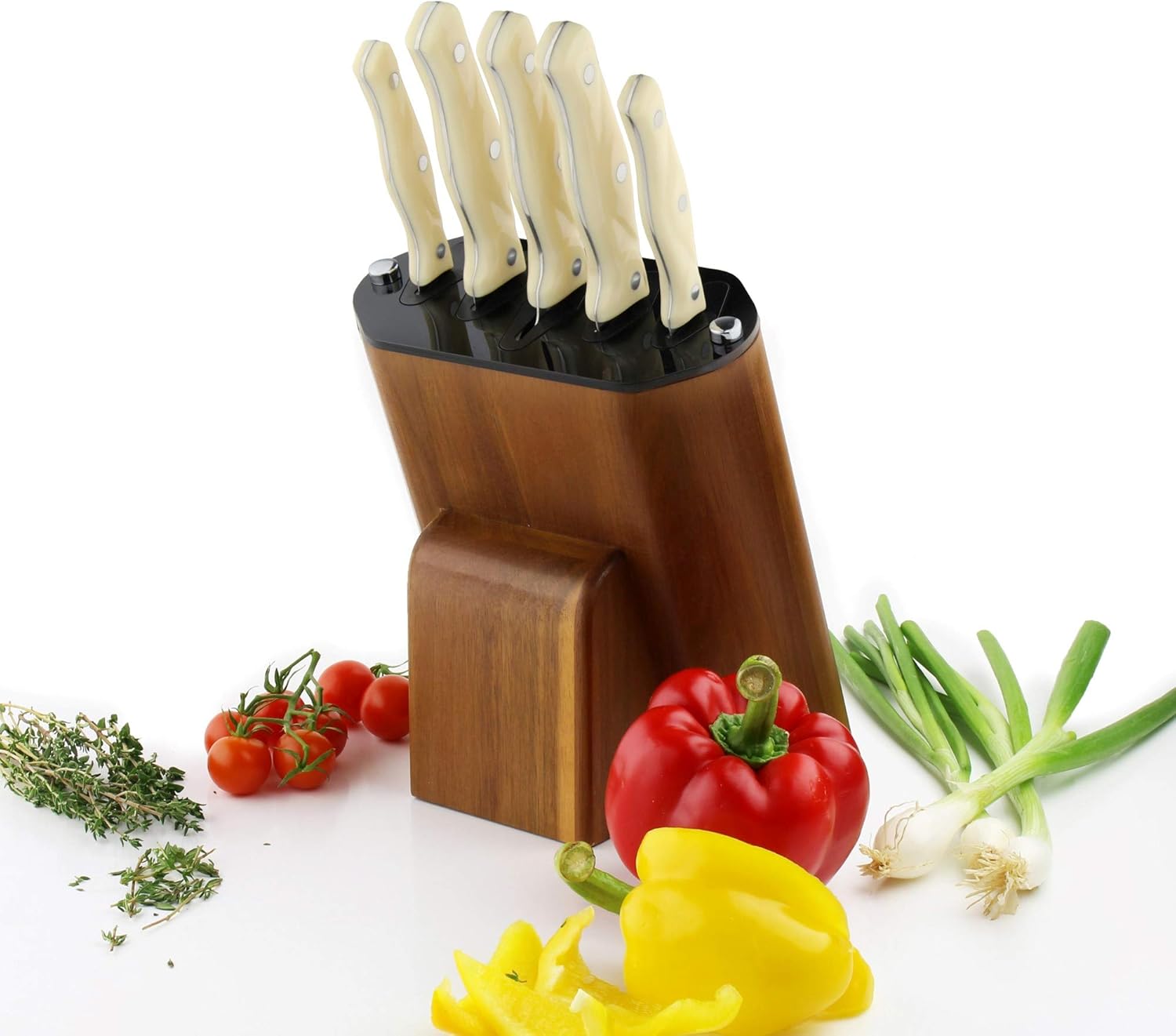 Rockingham SHARP’N Acacia 5 Piece Selfsharpening Knife Block Set