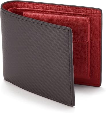 Amazon Crayon Palme カーボンレザー 二つ折り革財布 メンズ 日本正規代理店 赤 財布