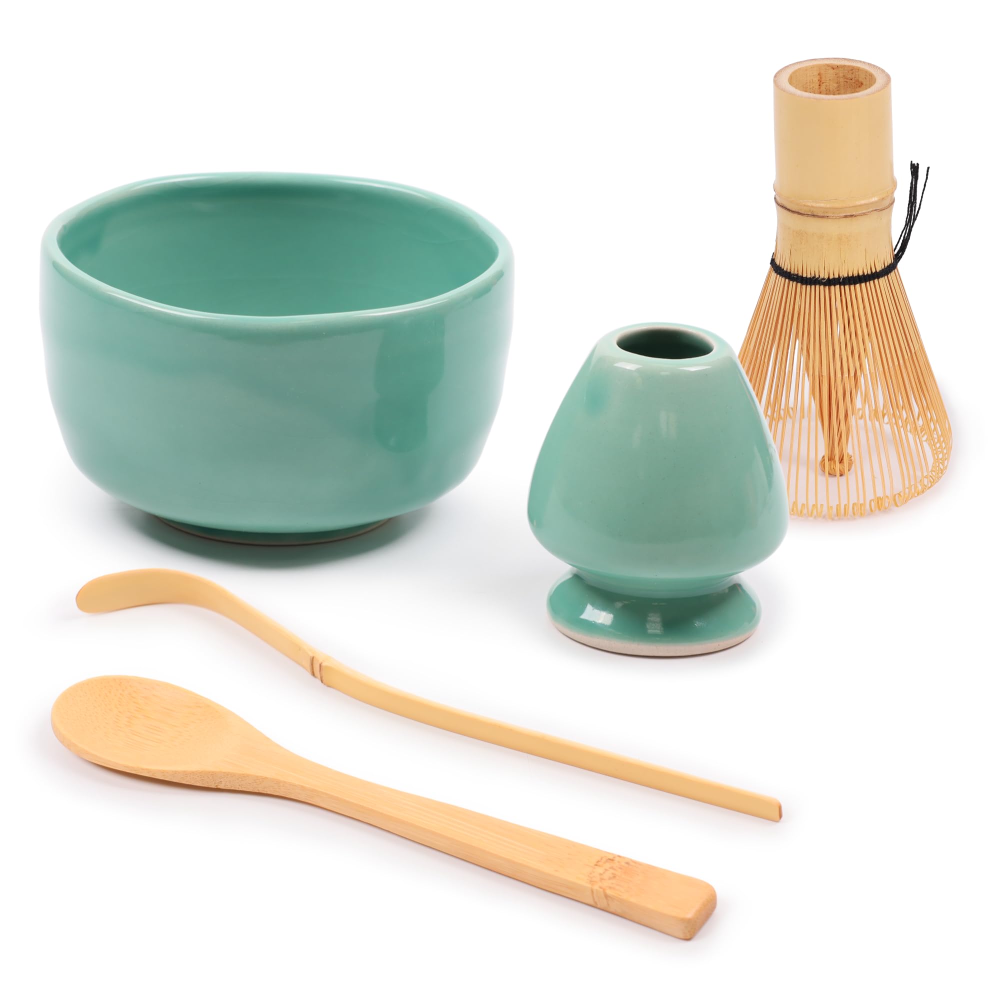 BambooMN Brand - Matcha Bowl Set (Includes Bowl, Rest,Tea Whisk, Chasaku, & Tea Spoon) 1 Set Green