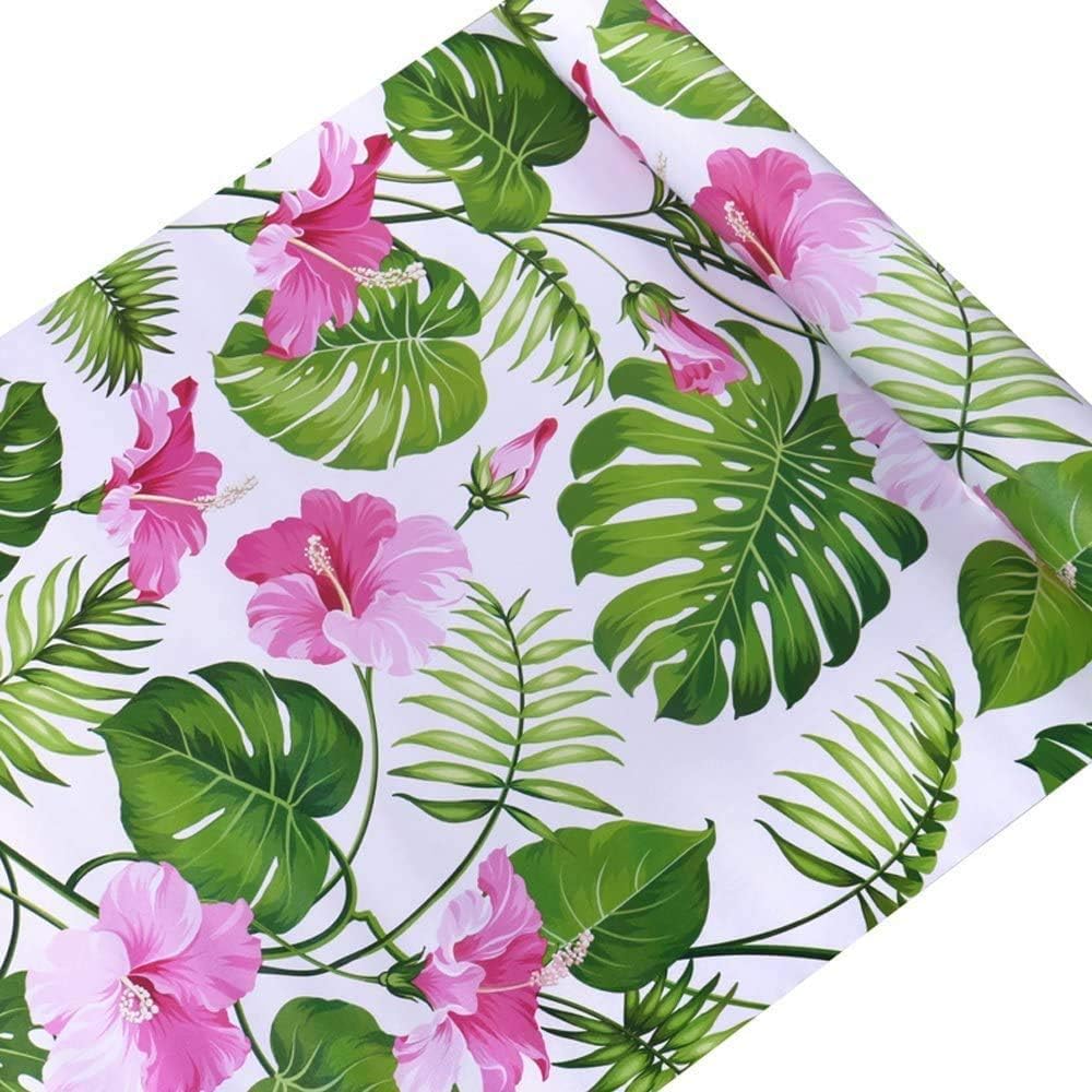 Self Adhesive Vinyl Decorative Tropical Floral Furniture Sticker Paper Shelf Drawer Liner Wallpaper for Walls Kitchen Cabinets Dresser Drawer Table Furniture 45CMx3M
