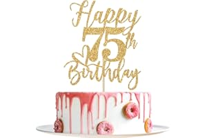 YOTAWEBERY Happy 75th Birthday Cake Topper, 75th Birthday Cake Decorations, Cheers to 75 Years, 75 and Fabulous, 75th Birthday Party Decorations Gold Glitter