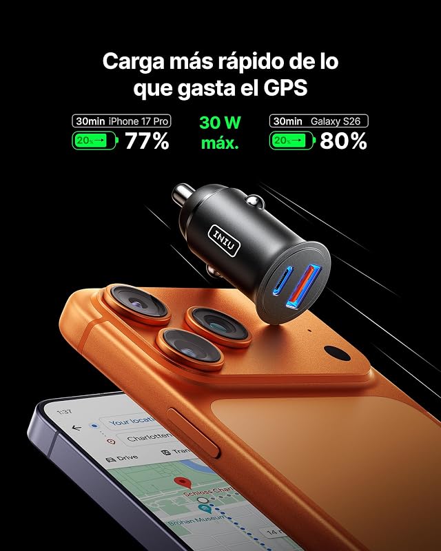 Carregador de carro iniu, carregador de carro de carregamento rápido total-60w 5a usb-a e usb-c, adaptador de metal para iphone12 pro max mini 11 xr 8 samsung s21 huawei lg ipad airpods laptops tablets.…