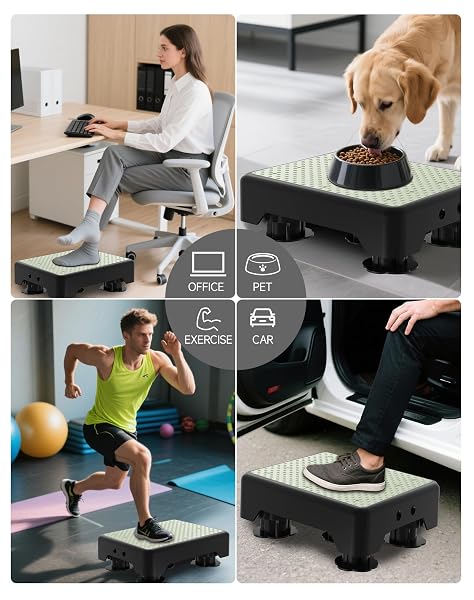 LIFTOZA ADJUSTABLE STEP STOOL FOR ADULTS, NOCTILUCENT BED STEP STOOLS, 600 LBS CAPACITY SAFETY STEP PLATFORM, INDOOR AND OUTDOOR STEPS FOR SENIORS, NON-SLIP STEPPING STOOL ELDERLY ASSISTANCE AT NIGHT