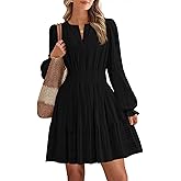 BTFBM Mini Dresses for Women 2026 Casual Lightweight Long Sleeve V Neck A Line Elastic Waist Party Holiday Dress