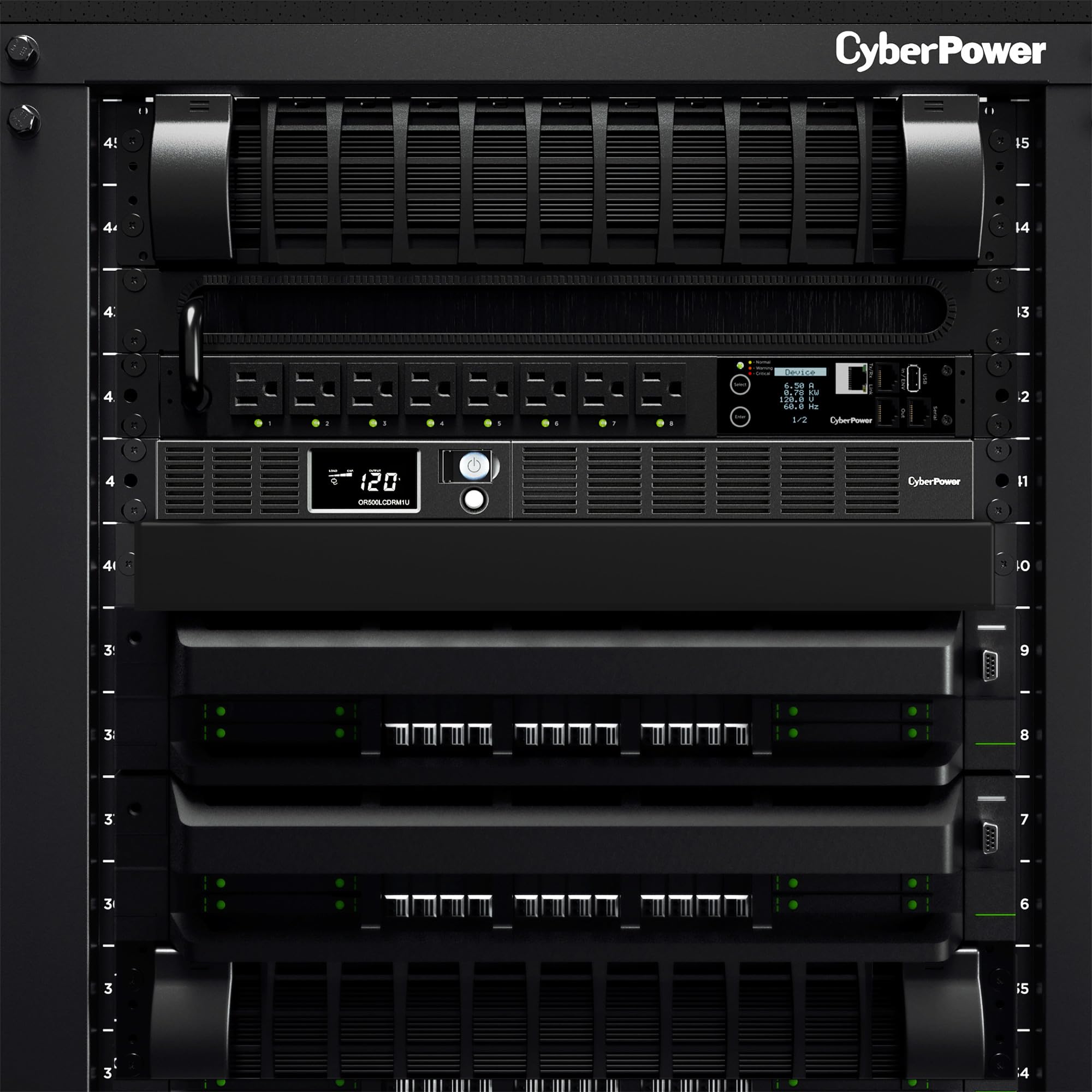 CyberPower OR500LCDRM1U Smart App LCD UPS Battery Backup and Surge Protector, 500VA/300W, 6 Outlets, AVR, 1U Rackmount, UL Certified