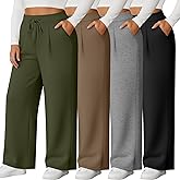 Evervibe 4 Pack Women's Plus Size Pants, Wide Leg Lounge Pants Drawstring Yoga Sweatpants Casual Workout Joggers with Pockets(Black, Light Heather Gray, Coffee, Army Green,5X-Large)
