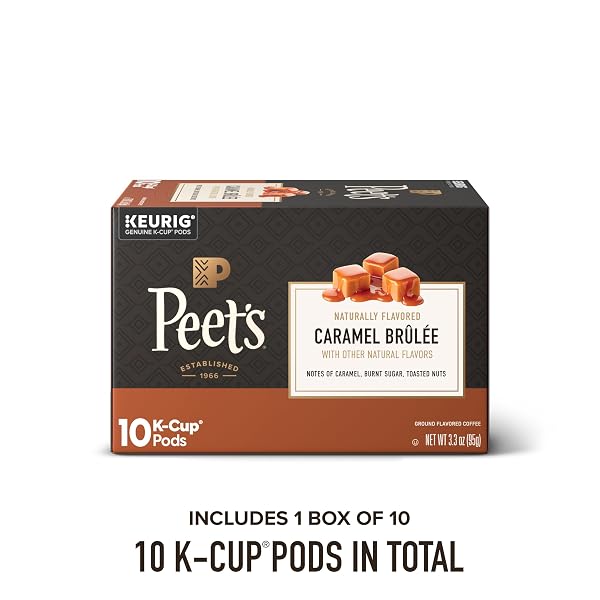 PEET’S COFFEE, FLAVORED LIGHT ROAST KEURIG K-CUP PODS, ARABICA COFFEE, NATURAL FLAVORS – CARAMEL BRULEE 10 COUNT (1 BOX OF 10 PODS)