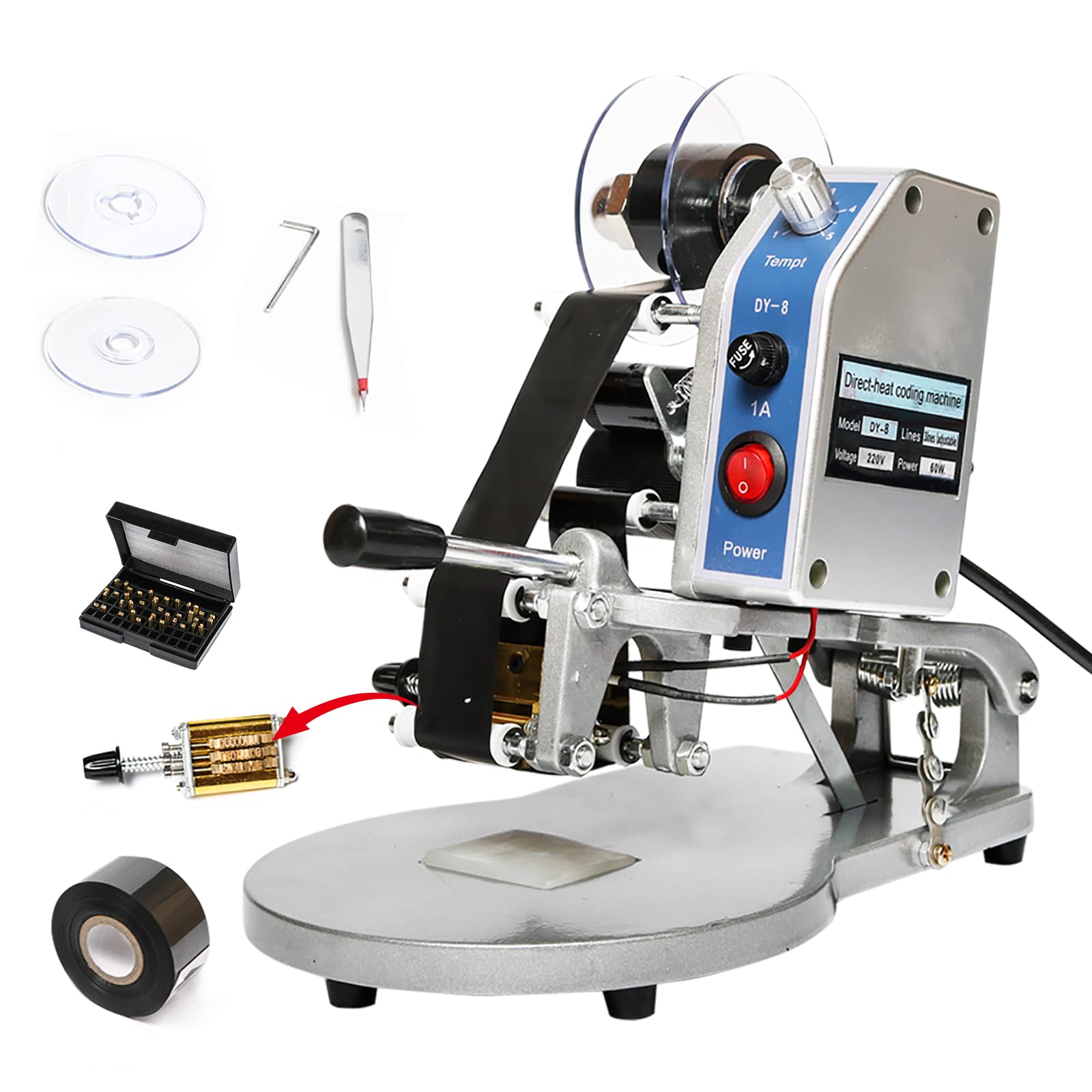 Photo 1 of ZONEPACK DY-8 Date Coding Machine Heat Printing Machine Manual Electric Hot Stamp Date Code Printer Semi Automatic Coding Machine Date Label Heat Machine for Plastic Film Flexible Packaging