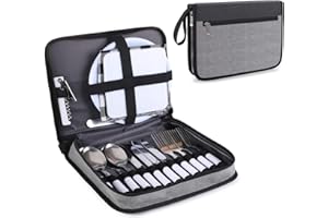 Vogano Picnic Set for 4 - Includes 24 Pcs, Portable Travel Utensils with Case, Reusable Camping Cutlery Plates, Stainless Steel of Spoons and Forks, for Hiking, Camp, BBQ, Gift (Grey)