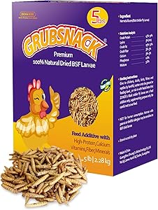 Zower 5 lbs Non-GMO High-Protein Dried Meally Worms, Yummy Grubsnack Treats with Over 85X More Calcium Than Mealworms, Natural Black Soldier Fly Larvae for Chicken,Birds,Amphibians and Reptiles