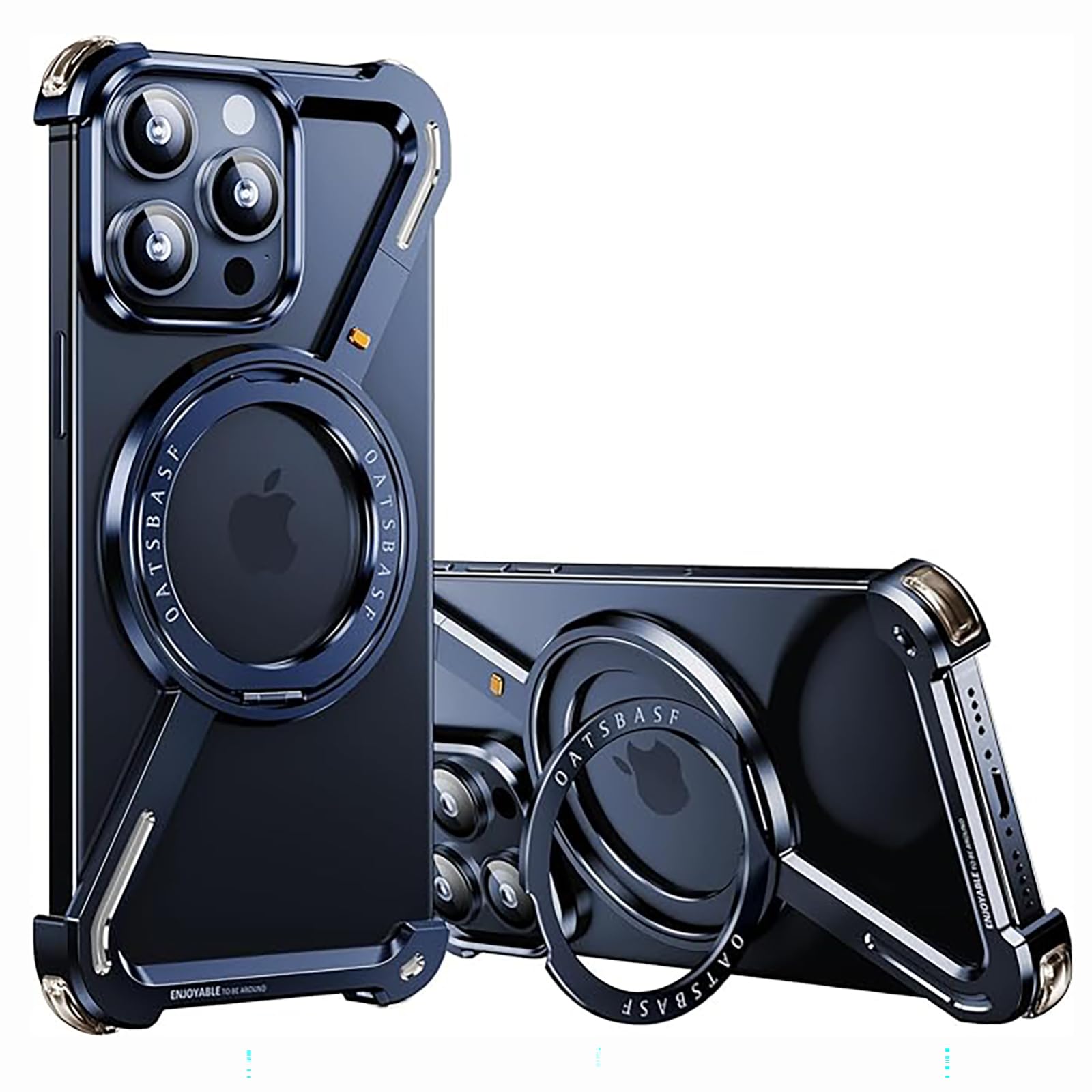 Photo 1 of HUHUCASE Phone Case for iPhone 16 15 14 13 Pro Max Blue iPhone15promax | Z Shape, Frameless, Magsafe, Metal Cover, Magnetic Bumper, 360Ã‚° Rotation, Stands
