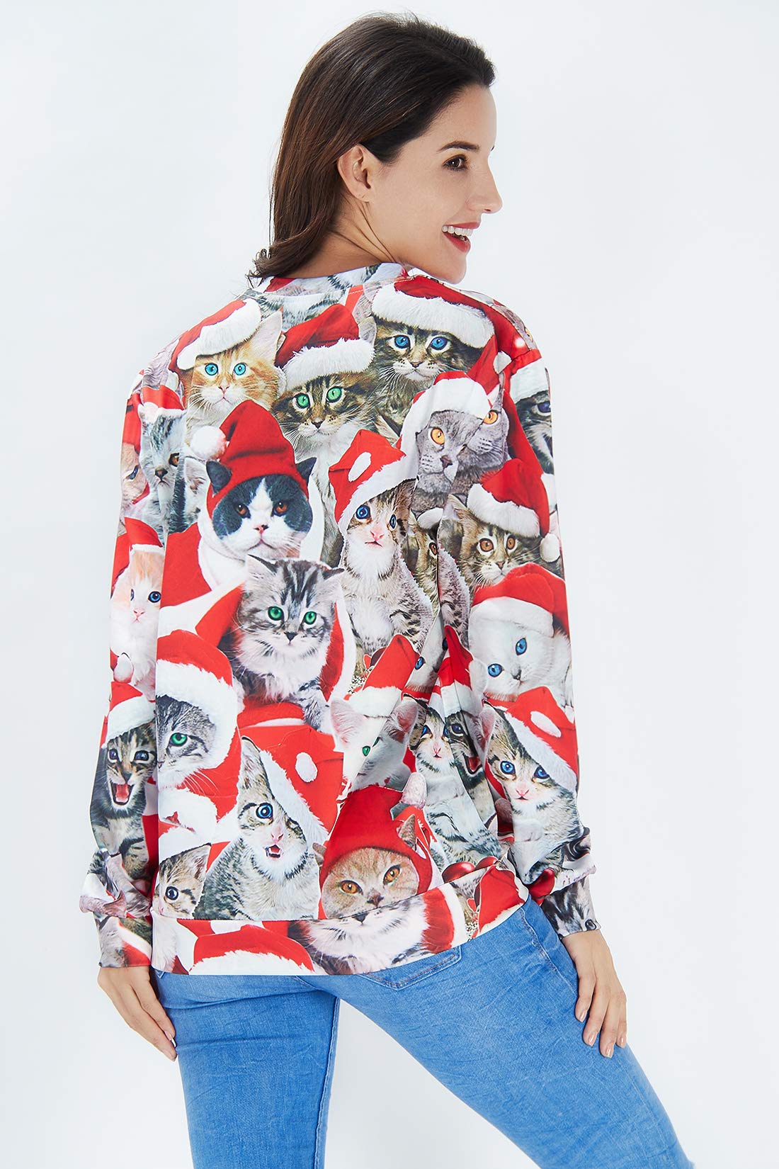 TUONROAD Couples Matching Ugly Christmas Sweater Crazy Novelty Cats Graphic Printed Tacky Sweatshirt Crew Neck Long Sleeve Pullover Jumper Top for Adults Youth