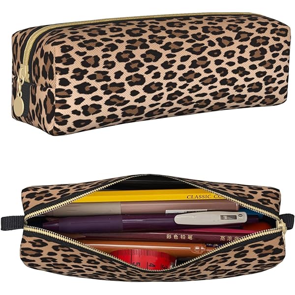 Pencil Case Cute Leopard Print Leather Pencil Pouch Big Capacity Pencil Pen Case Cosmetic Bag School Supplies - View #9