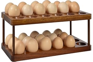 Wooden Double Layer Egg Holder - Farmhouse Kitchen Acacia Egg Tray Organizer - 2 Tier Fresh Egg Storage Rack Basket for Count