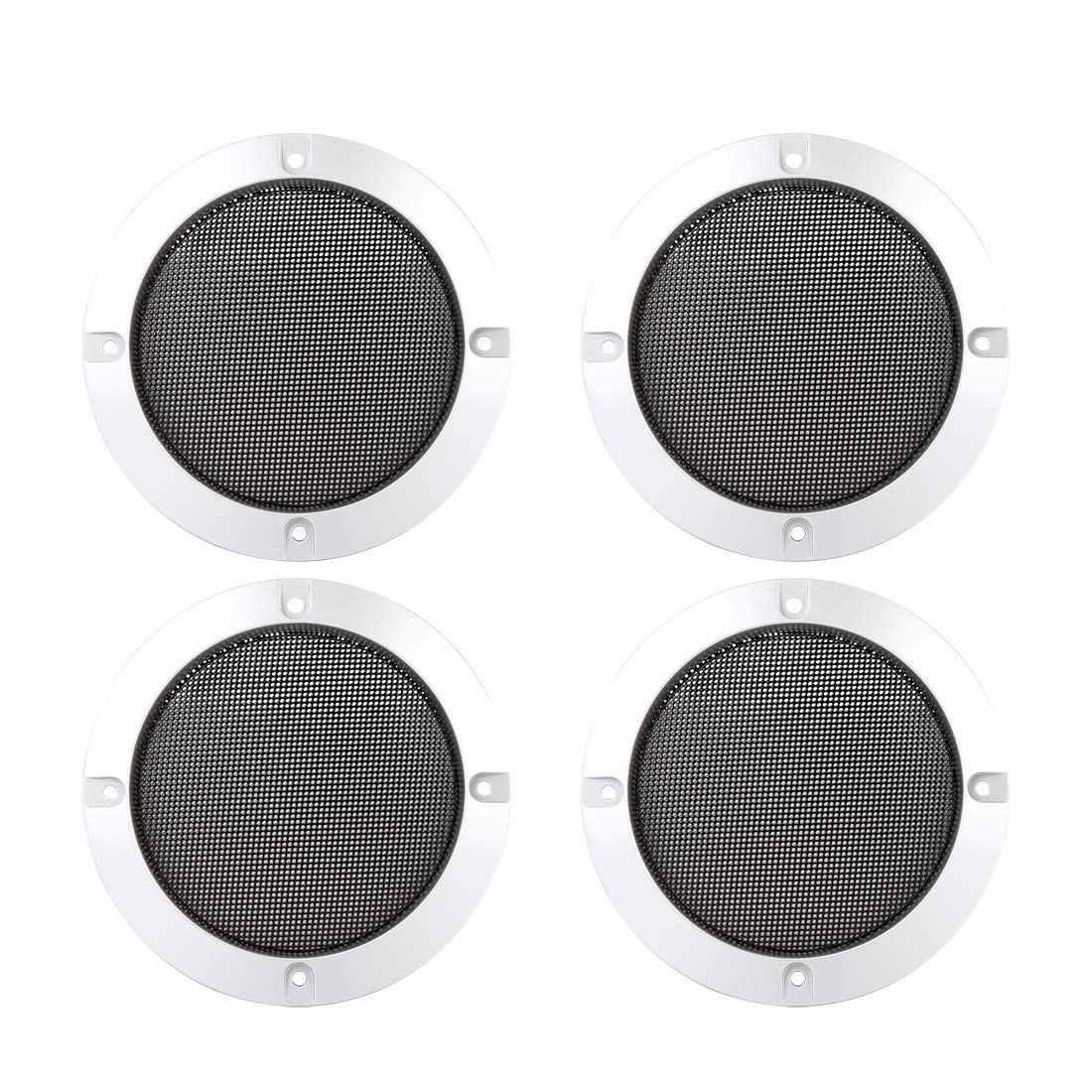 X AUTOHAUX 4pcs 4" Car Metal Glossy Audio Speaker Cover Mesh Grill Silver Tone