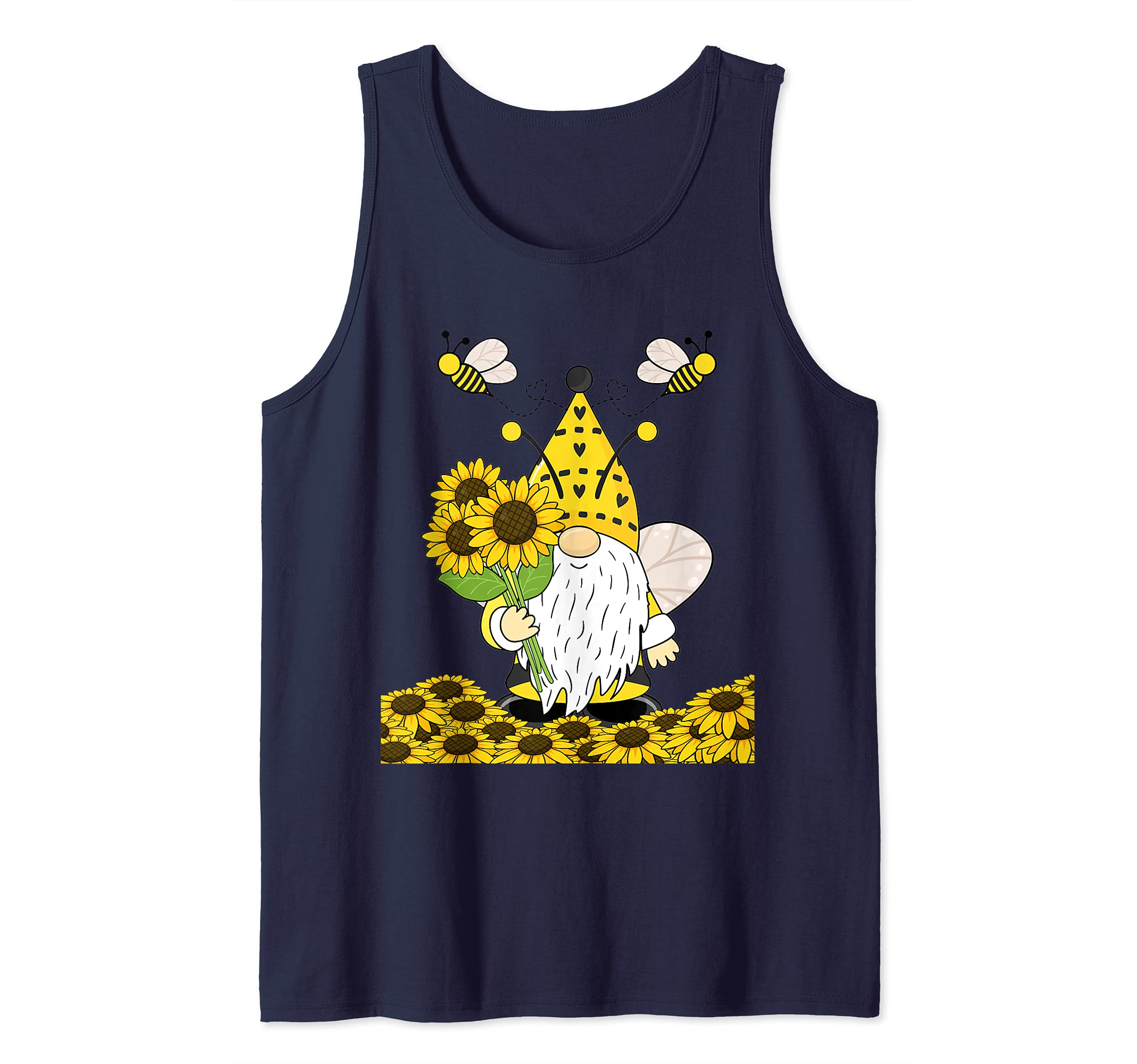 Cute Gnome Bee, Summer Gnome, Sunflower Pile Gnome Gift Tank Top