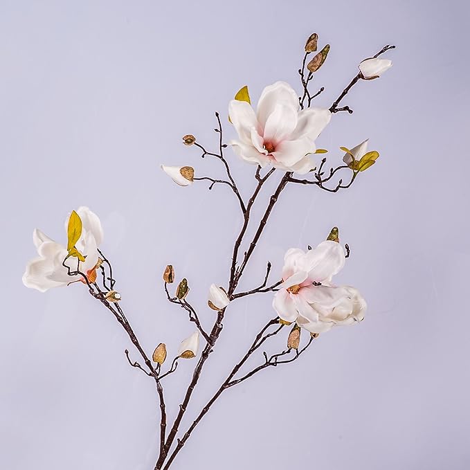 artplants Kunstblume Magnolienzweig LILO, 4 Blüten, Knospen, weiß - rosa, 110 cm - Seidenblumen Magnolie/Kunstzweig