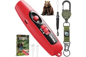 UNIWA Electronic Air Bear Horn, 120±5 dB Loud Air Horn for Safety Hiking Camping Emergency Whistle with Compass & Thermometer, Bear Horn to Scare Bears - Self Defense for Hiking -Red