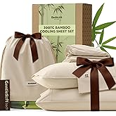 Bedsure Cooling Sheets Queen Size, Rayon Derived from Bamboo & Cotton Blend, GentleSoft, Breathable, Queen Sheet Set, Deep Pocket Up to 18 Inches, Hotel Luxury Bedding for Hot Sleepers, Beige