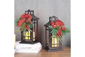 NEEDOMO 2 Pcs Christmas Decorations Indoor, Outdoor Christmas Led Lanterns Decorative for Table Centerpieces, Vintage Metal Hanging Candle Holder, Home Decor for Party, Living Room, Patio, Porch