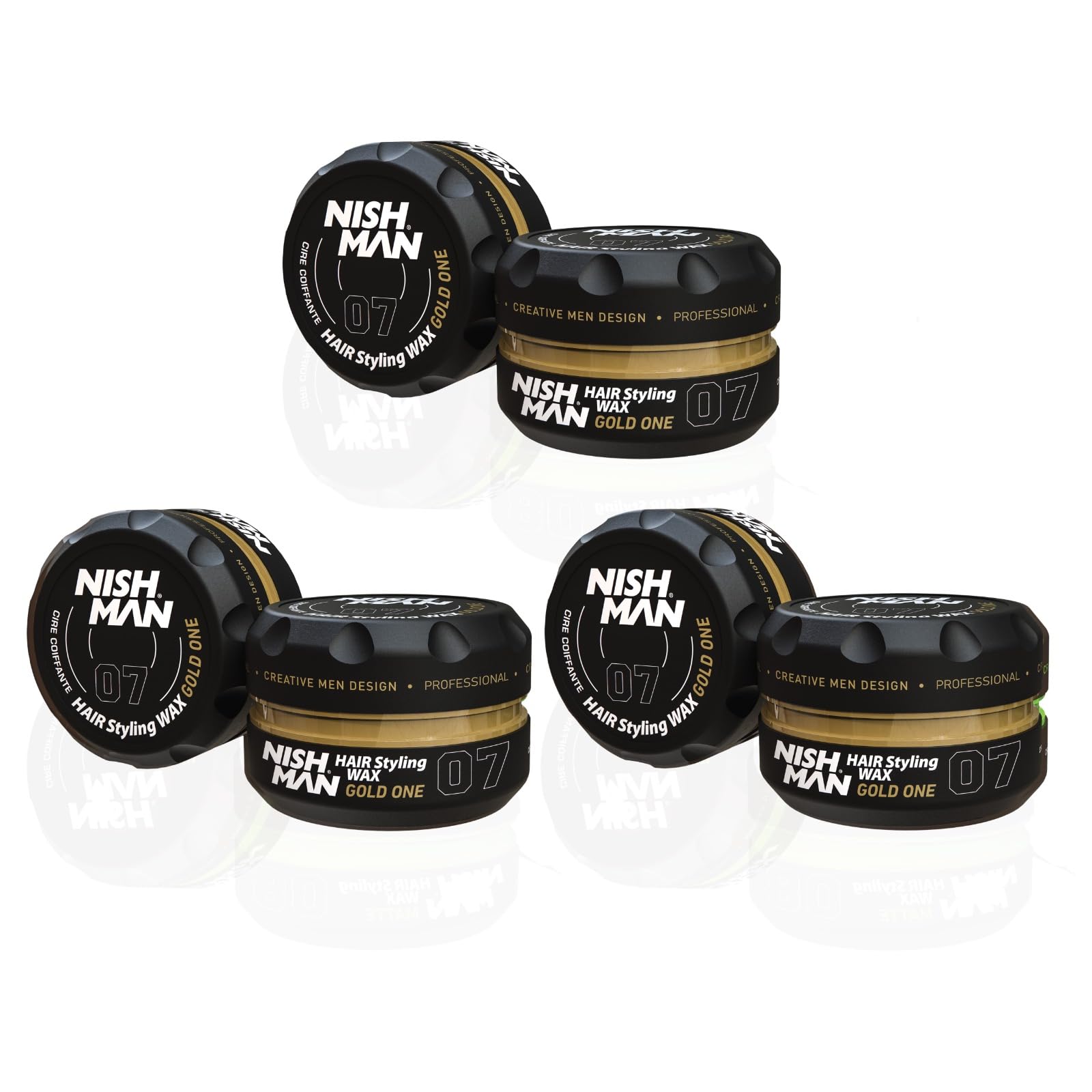 NISHMAN Hair Styling Wax for Men 07 - Gold One 150g - Gold One Scent - Natural Shine Look - Strong Hold - Mens Hair Gel Aqua Wax- Long-Lasting Control and Definition (Pack of 3)