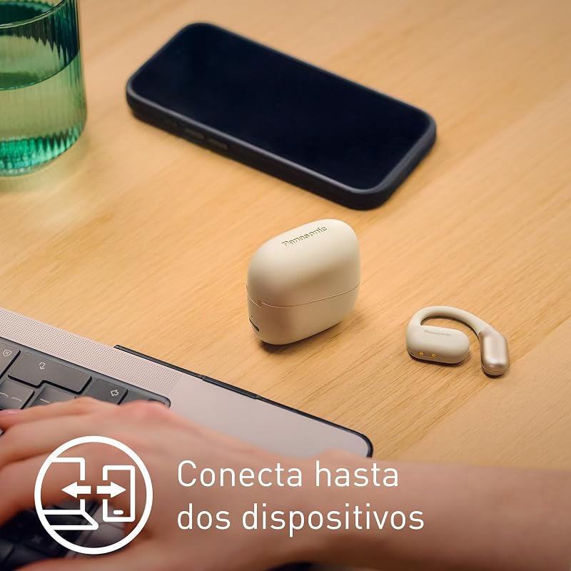 RB-F10DE-C Auriculares Inalámbricos de Oído Abierto Sport Deportivos para Running y Fitness, con Micrófono ENC, 25 Horas de Reproducción, Bluetooth 5.4, IPX4, Controles Táctiles, Beige