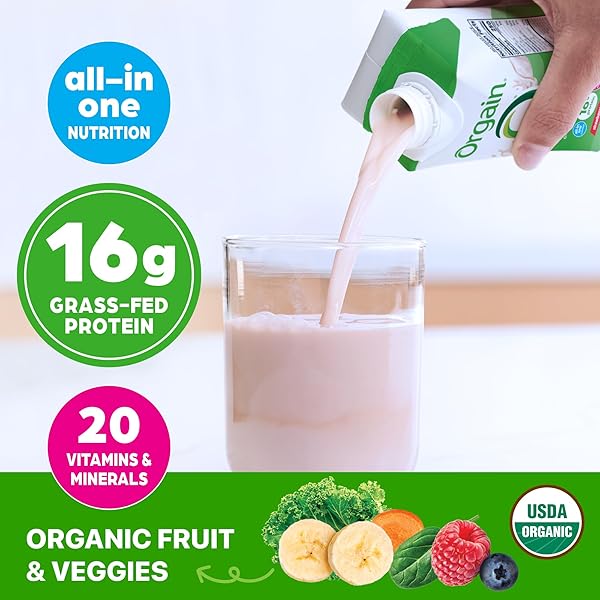 ORGAIN ORGANIC NUTRITIONAL PROTEIN SHAKE, STRAWBERRIES & CREAM – 16G GRASS FED WHEY PROTEIN, MEAL REPLACEMENT, 20 VITAMINS & MINERALS, FRUITS & VEGETABLES, GLUTEN FREE, NON-GMO, 11 FL OZ (12 PACK)