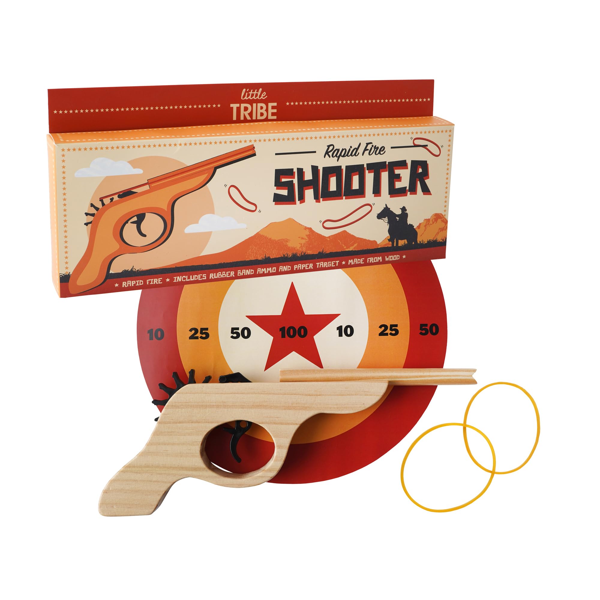 CGB Giftware | Little Tribe Wooden Rubber Band Shooter | Gift Box | Novelty Target Game | Target Fun | GB07727