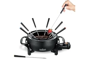 Salton Electric Fondue Set 2.8L – Nonstick Fondue Pot with Adjustable Temperature Control, 8 Color-Coded Forks, Cool-Touch Ha