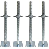 4 Pack Adjustable Leveling Jack Feet Screw Hollow Leg for Baker Scaffolding | Jack Silver with Base Plate, 18" Thread, 1.2" OD Hollow Rod, for Baker-Style Scaffold Equipment, for Uneven Surface