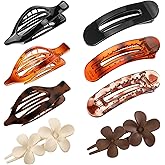 8 PCS Flat Hair Clips, 3 Styles Large Flat Claw Clips for Women, French Strong Hold Non-slip Duckbill Hair Claws for Thin Thick Hair (Tortoise)