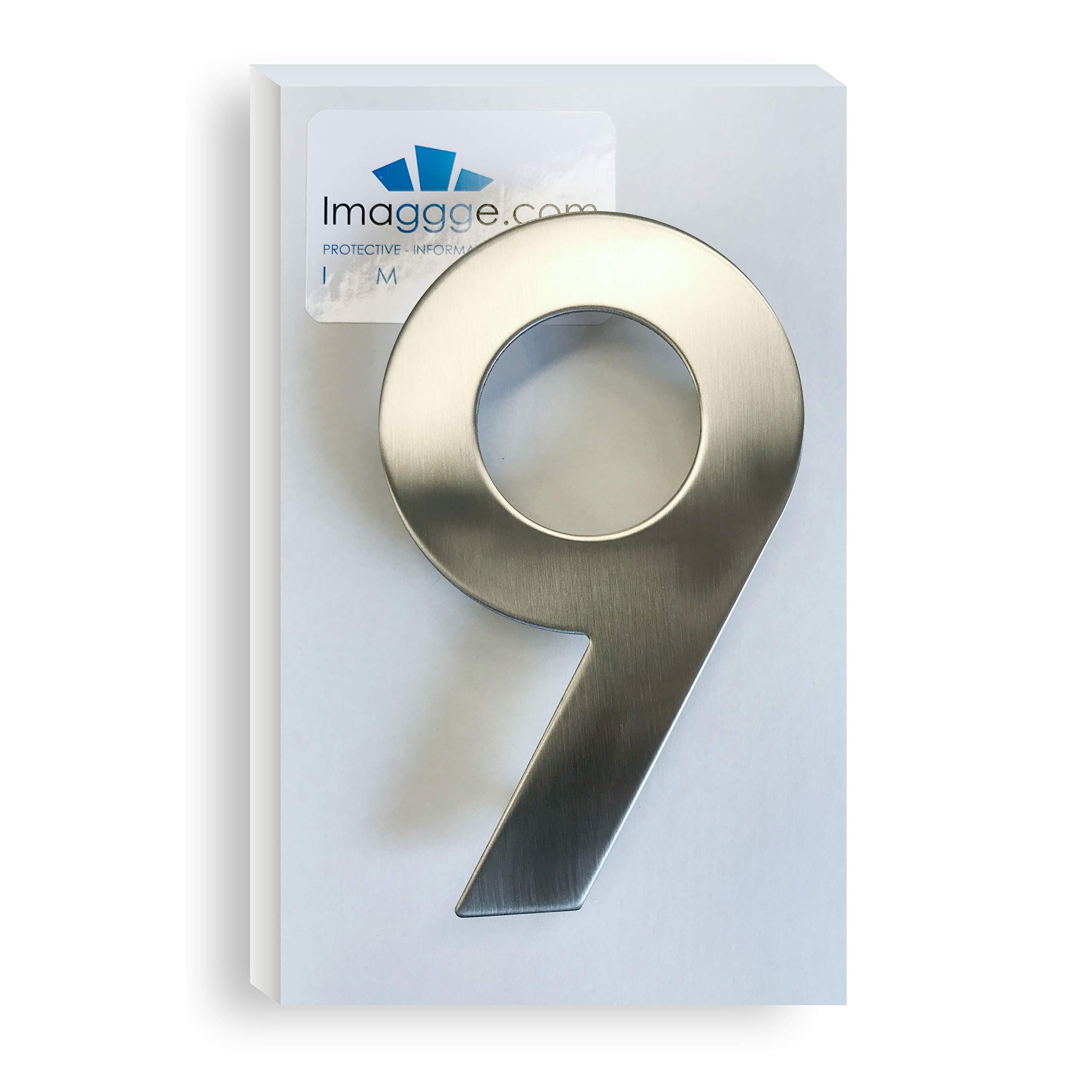 House Number - Heigth 5.9 Inch/15 cm - Brushed Stainless Steel - Quality Stainless Steel 304 - Easy to Install with 2 INOX Screws Included - Number 9 - Nine