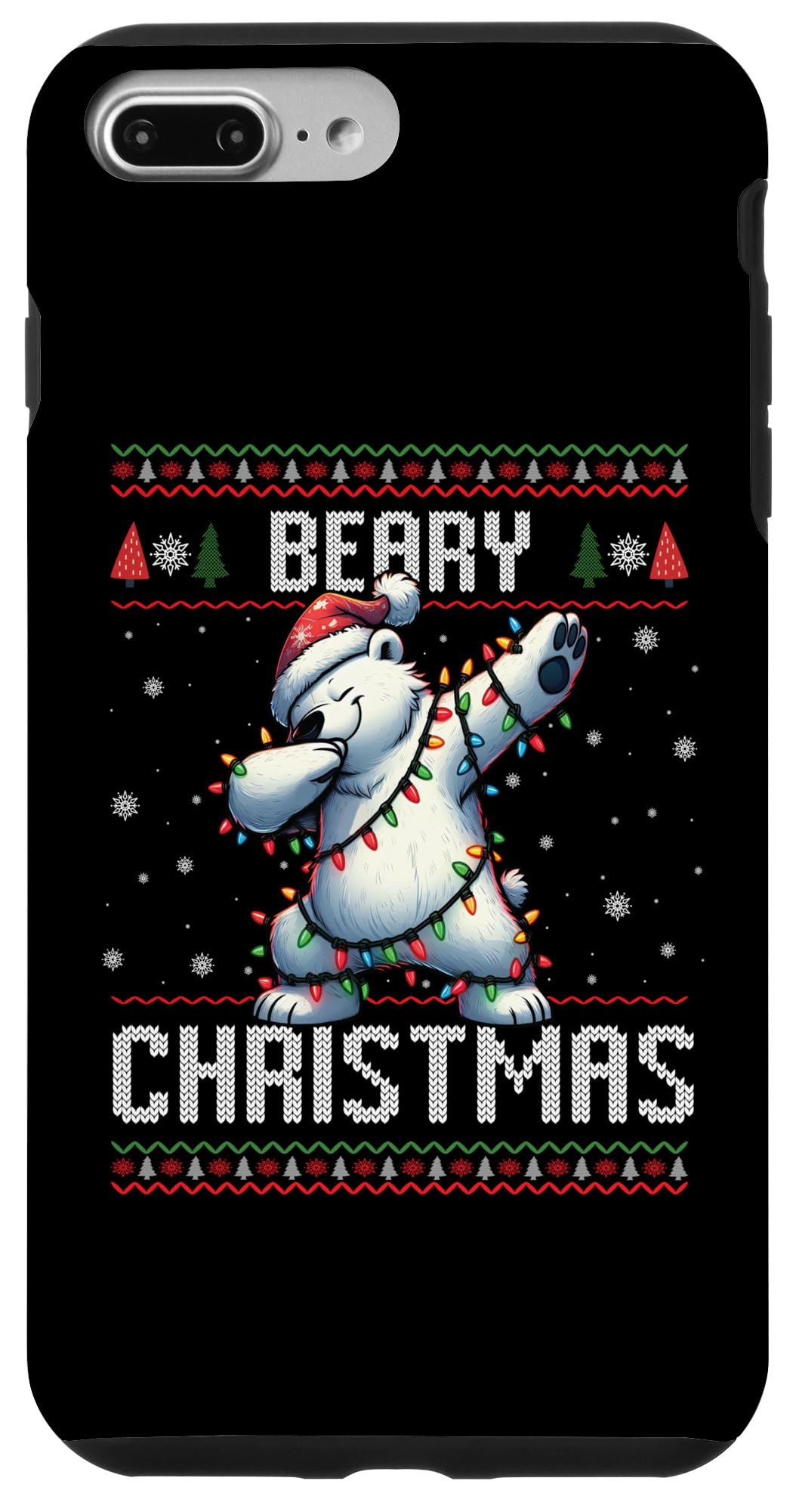 iPhone 7 Plus/8 Plus Beary Christmas Dabbing Polar Bear Santa Hat Xmas Lights Case
