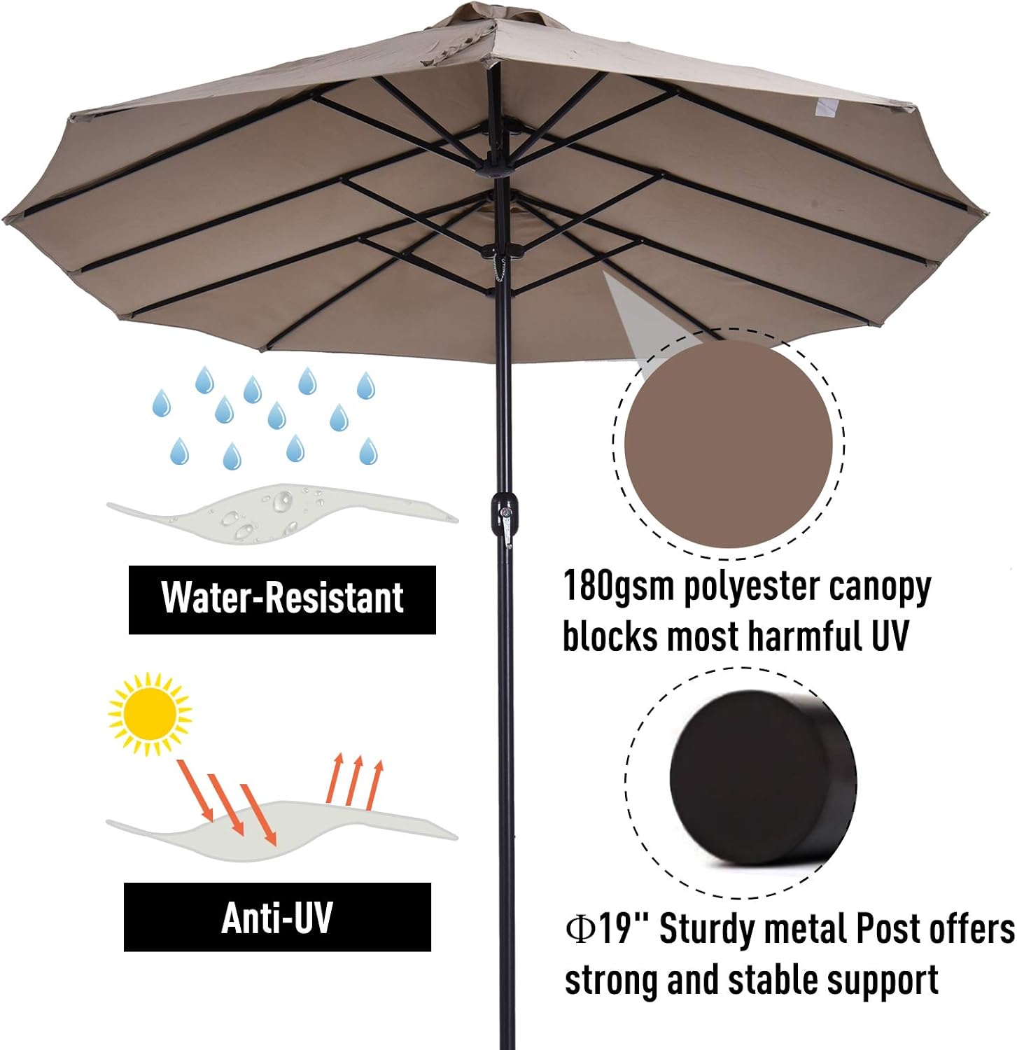 Amazon Com Outsunny 15 Steel Rectangular Outdoor Double Sided Market Patio Umbrella With Uv Sun Protection Easy Crank Tan Garden Outdoor