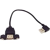 Wpeng USB Extension Cable, Qaoquda 1ft 90 Degree Right Angle USB 2.0 Type A Male to Type A Female Panel-Mount with Screws Cable(USB M/F)
