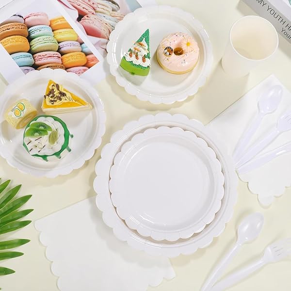 175 PC DISPOSABLE CHRISTMAS PLATES AND NAPKINS SET | IVORY PLATES GREEN TRIM | CHRISTMAS PLATES, HOLIDAY NAPKINS, SILVERWARE | CHRISTMAS DISPOSABLE DINNERWARE (25 GUESTS)