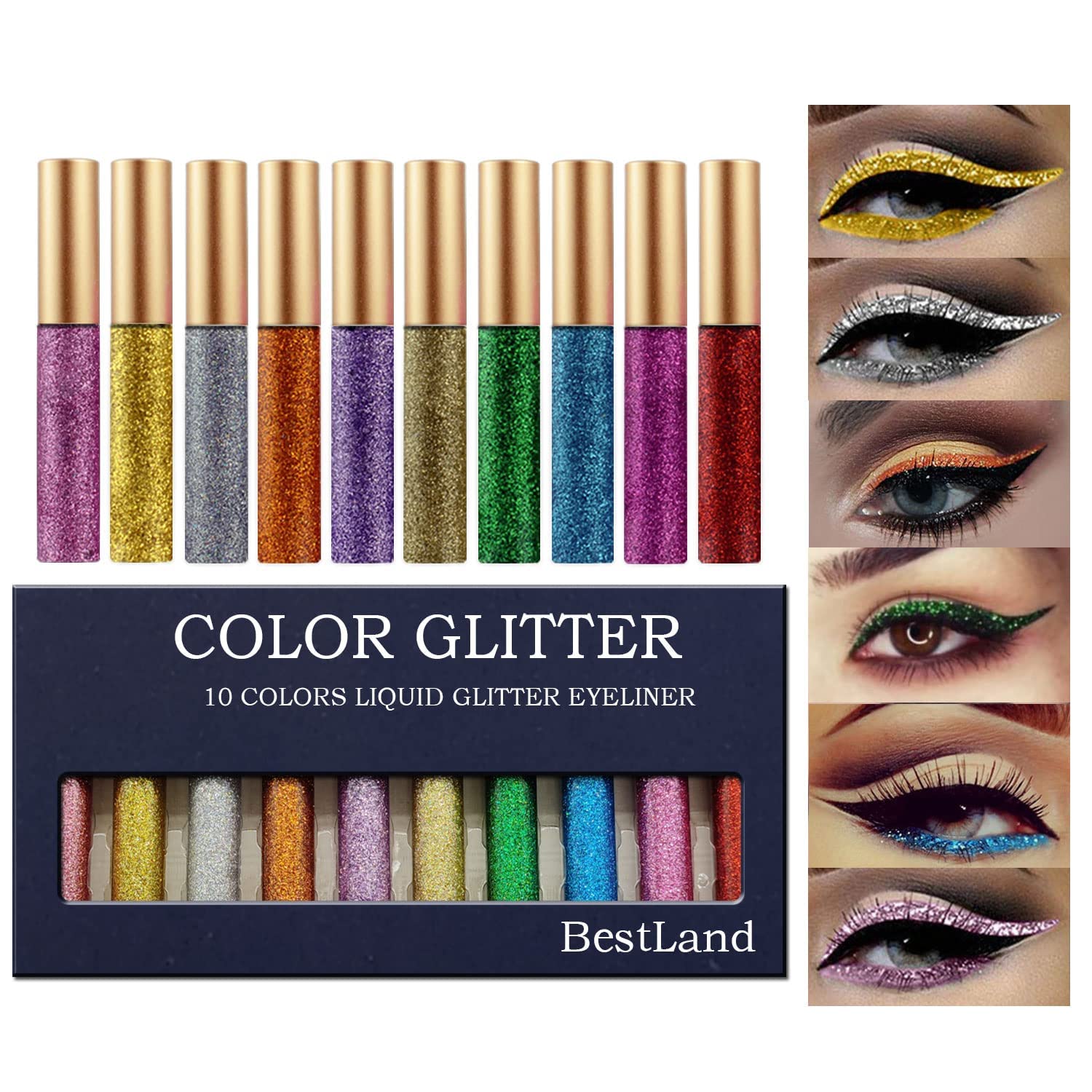 10 Colours Glitter Liquid Eyeliner Set - Shimmer, Smudge-Proof, Waterproof, Quick Drying Eye Makeup Set Gift for Women