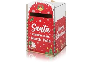 HEDEEY Christmas Mailbox Letters to Santa,Wooden Red North Pole Delivery Mailbox for Santa Claus for Christmas Indoor Outdoor Decor(Red)