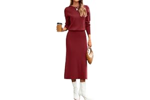 Glamaker Womens 2 Piece Skirt Sets Fall Long Sleeve Sweater Dress Casual Knit Midi Dress Travel Outfits Winter Clothes 2025