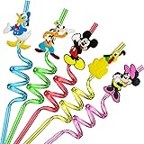25Pcs Mickey Straws with 2Pcs Cleaning Brush Mickey Minnie Party Favors Theme Party Supplies Reusable Plastic Straws Birthday
