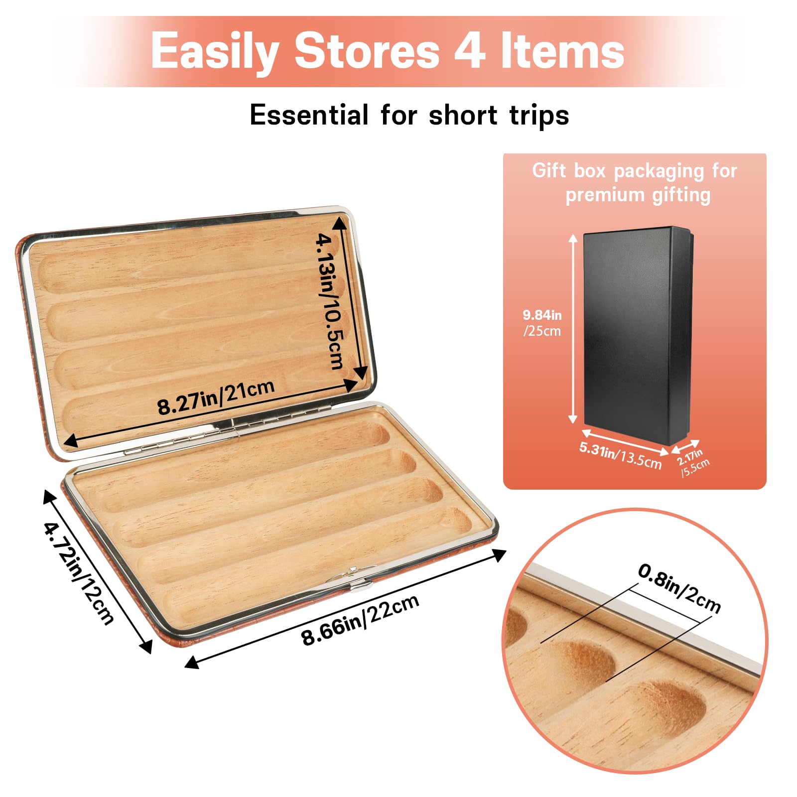 Travel Case Leather Surface Cedar Wood Lining, Durable Protect Box for Men Brown