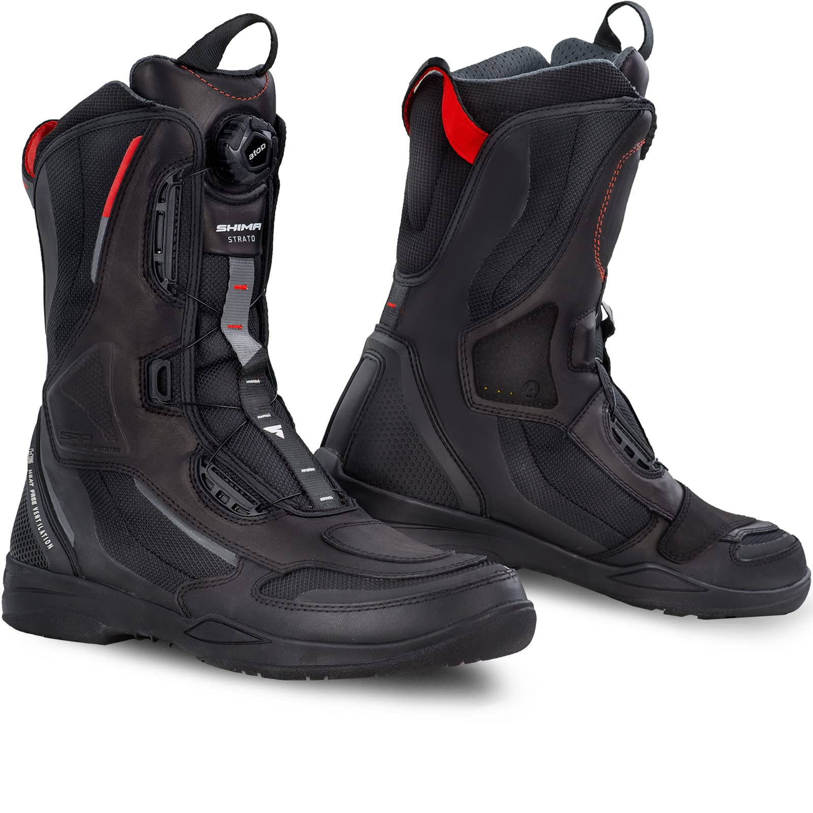 Photo 1 of SHIMA STRATO Motorcycle Boots for Men - Vented, Reinforced Lightweight Long Biker Riding Boots with ATOP Fast-Closure System, Ankle Protection, Non-slip Sole, Reflective Panels (Black, 11,5)