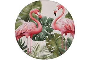 HJUQNGF Round Seat Cushion Flamingo Palm Trees Leaf Printed Chair Cushions Invisible Zipper for Bistro Barstool Patio Garden 