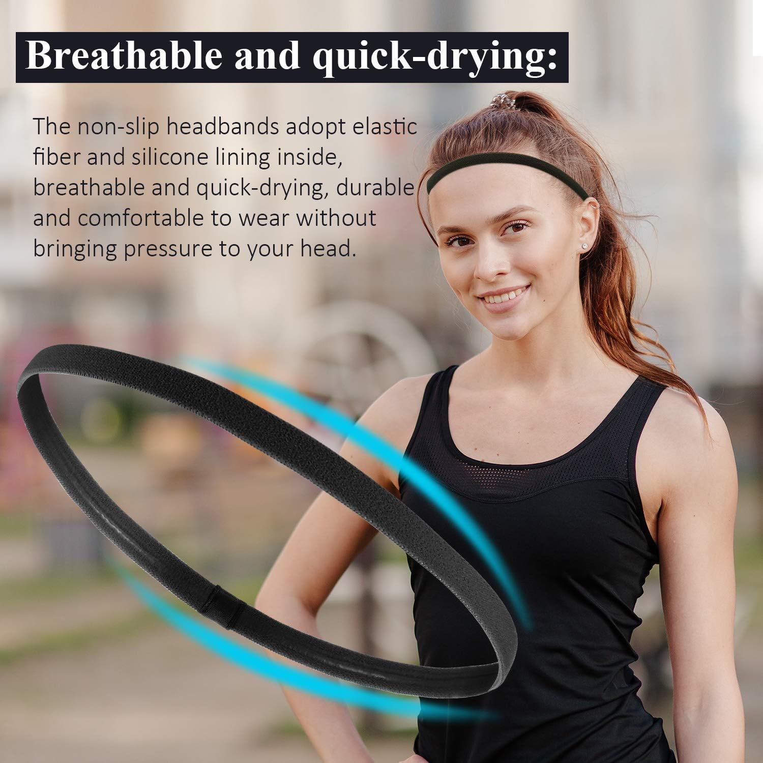 9 Pieces Thick Non-Slip Elastic Sport Headbands, Elastic Silicone Grip Exercise Hair and Sweatbands for Yoga(Black, White, Gray) : Sports & Outdoors