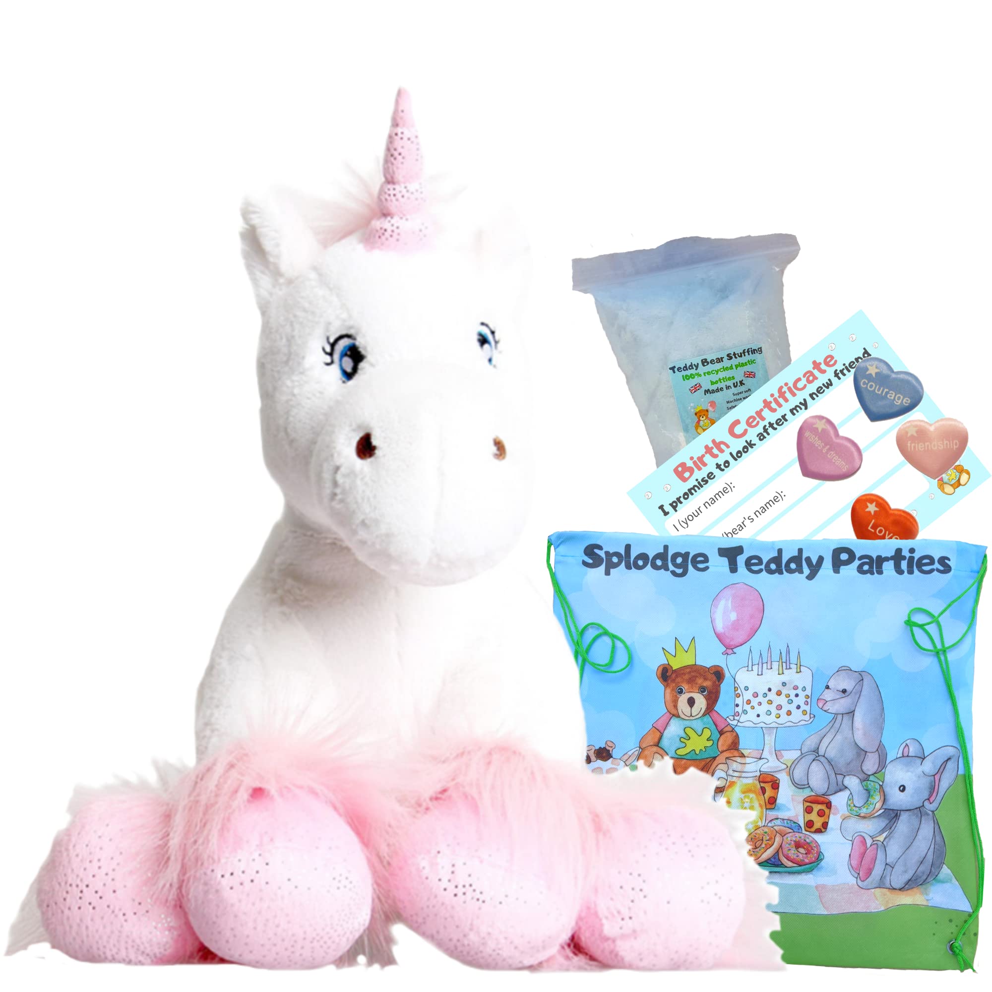 White Fluffy Unicorn with Sparkly Hooves - 16 inch / 40cm Soft Plush Toy - Build your own Teddy Bear Kit