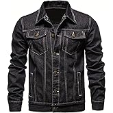 ESDVQ Men's Denim Jacket Vintage-Inspired Jean Jacket with Multiple Pockets - Cotton Blend, Machine Washable